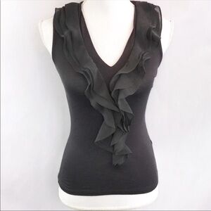 H&M Gunmetal Gray  Sleeveless Ruffled V Neck Top 
Size Extra Small XS